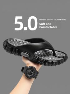 Black Mens Summer Thong Slippers Anti-Slip Deodorant Soft Bottom Slip-On Shoes Large Size 45 Beachwear Comfortable EVA Material