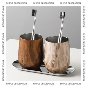 Antibacterial Anti-Mold Stainless Steel Couple Toothbrush Cups Luxury Bathroom Accessories Creative Wash Cup Set for Couples