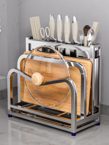 Stainless Steel 304 Multi-Function Kitchen Knife Rack Cutting Board Holder Chopsticks Cage Integrated Kitchenware Storage Shelf