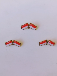 Pin Bros Lencana Kuningan Emas Bendera Persahabatan Indonesia dan Singapura