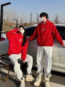 เสื้อสเวตเตอร์คอกลมแขนยาวมีฮู้ดแบบสวมหัวสำหรับคู่รัก ทรงหลวม ผ้าฝ้ายผสมโพลีเอสเตอร์ แฟชั่นสตรีท ฤดูใบไม้ร่วง 2023