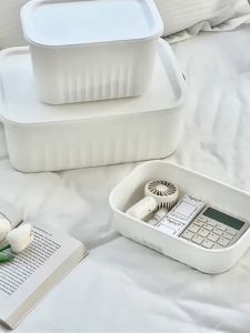 Simple Japanese Style Storage Box Organizer with Lid Space Saving Sundries Desktop Toys Bedroom Household Snacks Basket