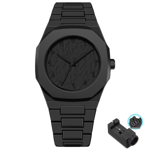 Mens Fashion Simple Black Large Dial Quartz Watch Casual Polycarbonate Butterfly Buckle Strap Male Waterproof Clock Wristwatch
