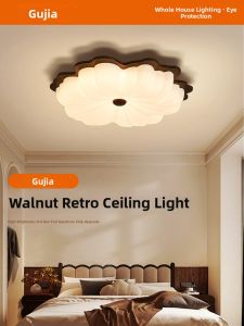 GUJIA | Vintage Walnut Flower Design Ceiling Light for Bedroom Living Room