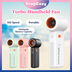 Warmco Turbo Mini Handheld Fan Portable Type C Rechargeable Strong Wind Low Noise Long Battery Life USB Kipas Tangan Pocket Fan