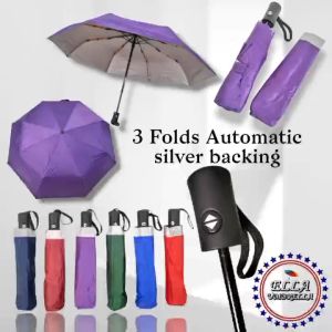 (ELLA SHOP) 3 folds UV plain automatic silver backing umbrella
