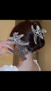 Jepit Rambut Logam Mutiara 11.3cm Elegant Retro PREMIUM Glitter Starfish Hair Claw Clip HCM051