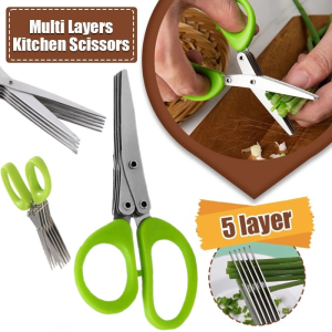 Multi-functional 5 Layers Kitchen Scissors Stainless Steel Pepper Shredded Chopped Scallion Cutter