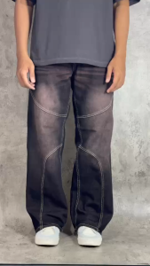 YSNGHT - Celana Jeans Denim Pecah Pola Baggy Gombrang BROWNTING-BIOTING Simple Pria Dewasa