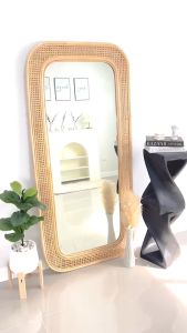กระจกกรอบหวาย (สานด้วยผิวหวาย) ขนาด 80x170 ซม. - Double Rattans Mirror (Natural Color) (งานสั่งทำ 5-10 วัน)