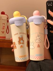 Cốc Nước Cách Nhiệt Dễ Thương Dung Tích Lớn Có Ống Hút Cầm Tay Cho Học Sinh Đi Học Cốc Nước PP Bền Bỉ Có Thể Tháo Rời