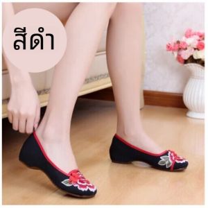 รองเท้าส้นเตี้ยแบบสวมสำหรับผู้หญิง พื้นยาง พื้นรองเท้าแบบสวม พื้นยางแบบสวม สวมใส่สบาย ทรงหัวมน สไตล์สตรีท