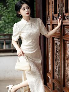 Young Modernized White Qipao Wedding Engagement Customizable High-End Ceremony Dress Jiangnan Flocking Morning And Evening Together