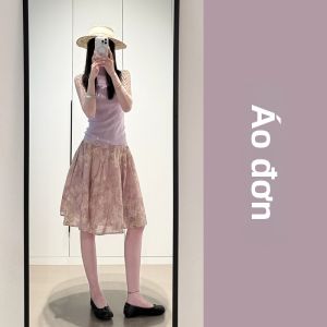 NIUVIES | Đầm Hè In Hoa Tím Phong Cách Hàn Quốc