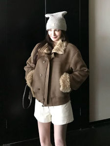 CHOUXIE | Stylish Sheepskin Suede Lined Short Jacket