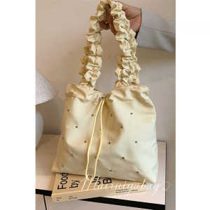 Fresh Literature and Art Canvas Bag Womens Summer 2024 New Arrival Tide South Korea Ruched Tote Bag Easiest for Match Large Capacity Bag