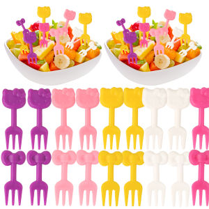 KT ไม้จิ้มฟันแมวสุดสร้างสรรค์แบบพกพาขนมเค้กทานเล่นส้อมผลไม้รีไซเคิลได้ไม้จิ้มผลไม้ของหวานส้อมอาหารว่างไม้จิ้มผลไม้