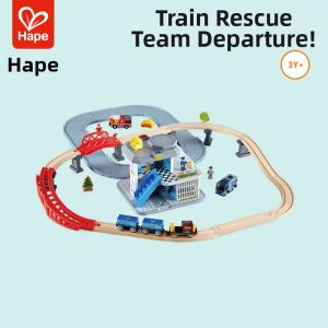 Hape | Educational Wooden Train Set with Rescue Station