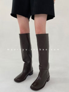 Black round Toe Long Boots Womens Fashion Booties High Tube Autumn Winter New Style Korean Version PU Material Rubber Sole