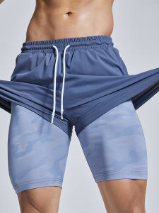 Omg อินเทรนด์ Sport กางเกงขาสั้น สําหรับผู้ชายแห้งเร็ว ระบายอากาศได้ดี วิ่งยืดหยุ่นสูง รัดรูป การฝึกออกกําลังกาย กางเกง การจําลองสองชิ้น ชุดสูท