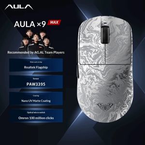 AULA X9 Max Ultra Gaming Mouse Wireless Tri Mode Dual 8KHz 500mAh PAW3950 Lightweight Ergonomic Esports Mouse Gaming Accessories