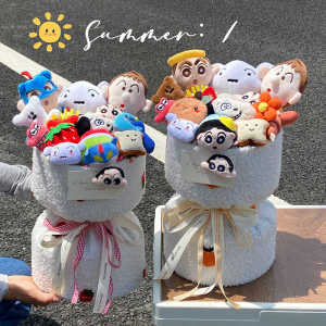 Adorable Cartoon Crayon Shinchan Plush Doll Bouquet Creative Birthday Gift for Boyfriend Graduation Flowers Soft Stuffed Toy