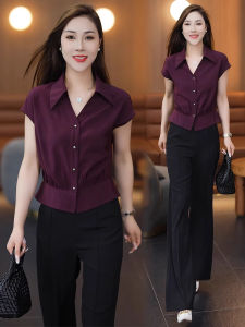 YOUFAN | Slimming Short Sleeve Shirt Blouse Lightweight
