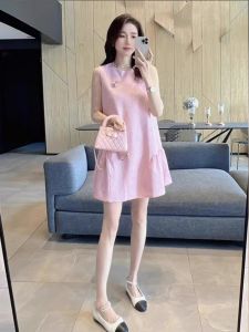 Elegant Pink Sleeveless A-Line Dress French Style Summer 2025 New Luxury Feel Unique Personality Womens Dress Short Skirt