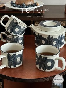 Vintage Glazed Flower Pattern Ceramic Water Jug Set