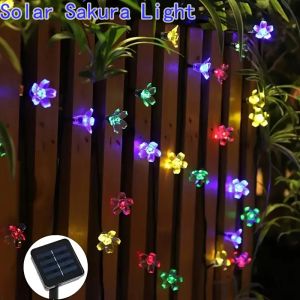 1pc Solar Sakura String Lights 20/50/100LEDs Garden Solar Flower Lights Garden Decorations For Outdoor Home Lawn Patio Wedding