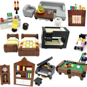 LEGO Compatible Household Miniature Toy Furniture Set Toilet TV Computer Desk Baby Bed Sofa Role-Playing Game Building Blocks