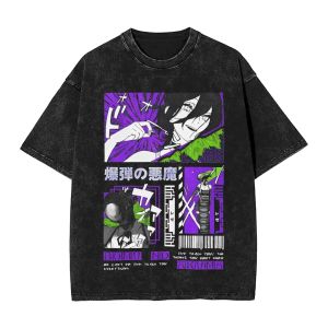 Bandai | Four Horsemen Devil Chainsaw Man Washed T Shirts Streetwear T-Shirts Yoru Fami Makima Tees Tops for Men Women Printed