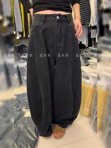 American Style Loose Lazy Loose Fit Denim Jeans Womens Vintage Washed Black Versatile High Waist Straight Leg Trousers