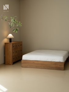 NONG HOME | Retro Style Small Space Headless Solid Wood Double Bed 1.8m
