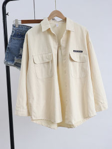 Khaki Denim Shirt Jacket Womens Spring Autumn Loose Long Sleeve Casual Versatile Top Outerwear Korean Style Button Pocket