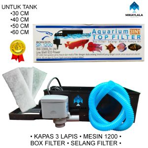 PAKET TOP FILTER 3 IN 1 AQUARIUM BOX FILTER - MESIN POMPA - SELANG FILTER - KAPAS FILTER