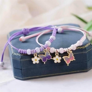 A Pair Handmade Butterfly Pendant Bracelet Summer Lucky Adjustable Woven Friendship Bracelet Jewelry
