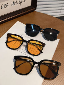 2023 New Big Face Brown Sunglasses Womens Fancy Face Small Myopia Internet Celebrity Black Frame Yellow Sun Glasses Men