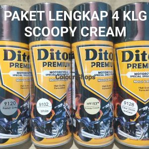 Pilok Cat Diton Premium Paket Lengkap 4 Kaleng Scoopy Cream 9153 Primer Grey 9120 White 9102 Clear Gloss 9128 400cc Pilox Paketan Cat Semprot Special Spray Paint