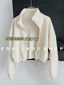 Warm American Lazy Chic White Short Sporty Jacket Collared Top for Running And Hiking Womens Winter Outerwear Polyester Blend