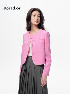Koradior | Elegant Commute Round Collar Long Sleeve Women Short Jacket
