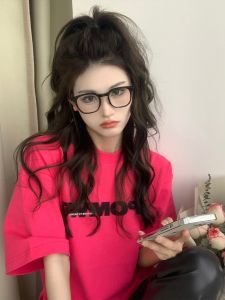 Plus Size Ladies Japanese Style Rose Red T-Shirt Female Oversize Summer Plus Size 1.00 Kg-150.00 kg Short Sleeve Half Sleeve Sweet Cool Tops Tide