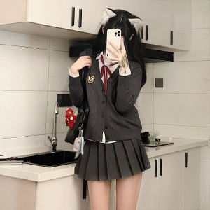 Gray Sweater Cardigan Preppy Style JK Uniform Suit Autumn Thin Womens Outer Tops Loose JK Knitting Outwear