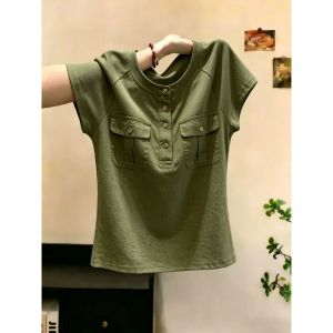 Loowmane | Straight Shoulder Round Neck Short Sleeve T-Shirt Summer