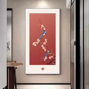 Modern Simplified Chinese Entrance Decorative Painting Lucky Red Corridor Wall Art Metal Framed Oil Canvas Landscape Spray Painted