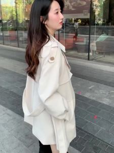 YEZATIIO | Beige Short Trench Coat Female Small Figure Spring Autumn New Arrival