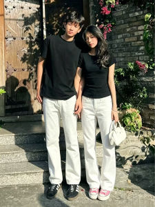 ZHUOCAN | Quần Jeans Ống Dài Trắng Tinh Tế Phong Cách Đường Phố Mỹ