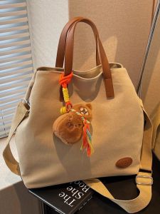 Large Capacity Canvas Tote Bag Women Casual Commuting Laptop Handbag Versatile Student Class Shoulder Crossbody Bag