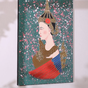 รูปภาพวาดกินรีผนังจิตรกรรม ติดหลังพระรูปภาพเสริมมงคล บีบสีนูน ภาพแต่งบ้านโรงแรม ตกแต่งห้องพระ กรอบรูปติดผนัง กรอบไม้ กรอบลอยมงคล