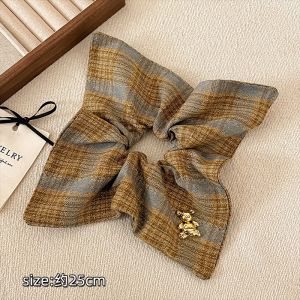 ผ้าพันคอสี่เหลี่ยมลายสก็อตยืดหยุ่นสูงสำหรับผู้หญิง ยางรัดผมทรงหางม้าที่ทนทาน ประดับผมสไตล์เกาหลี แฟชั่น ฤดูใบไม้ผลิ 2024